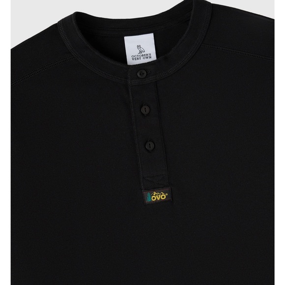 NEW OVO Black Long Sleeve Henley Shirt - Picture 4 of 5